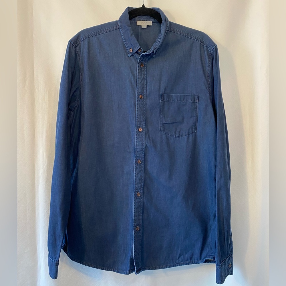 COS Mens Blue 100% Cotton Denim Button Down Medium Preppy Minimalist Coastal